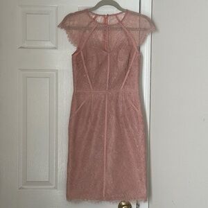 Monique Lhuillier Pink Sheer Lace Cocktail Dress Cap Sleeve Wedding Party Size 2